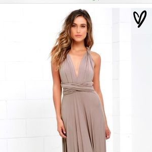 Lulus-Taupe-Small-Tricks of the Trade Maxi Dress